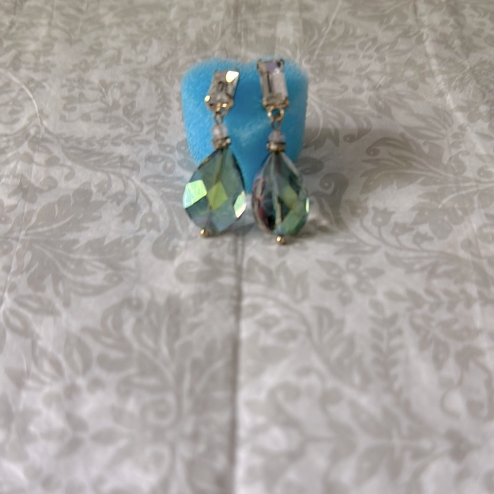Green and Blue Geometric Drop Earrings